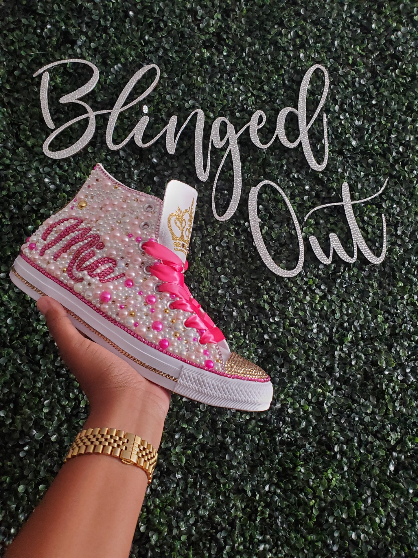 All Pearl y Bling Toe Chucks - High Tops